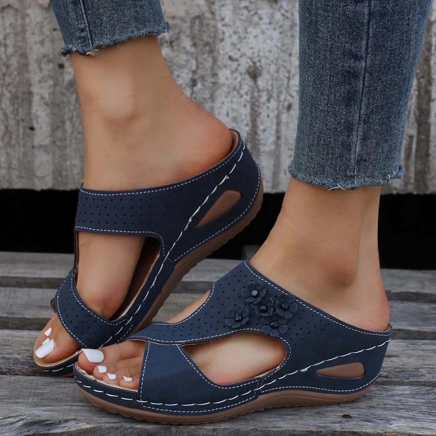 Eduavar Sandals for Women, Sandals Women Fashion Slip On Sandals Comfortable Peep Toe Sandals Summer Walking Shoes