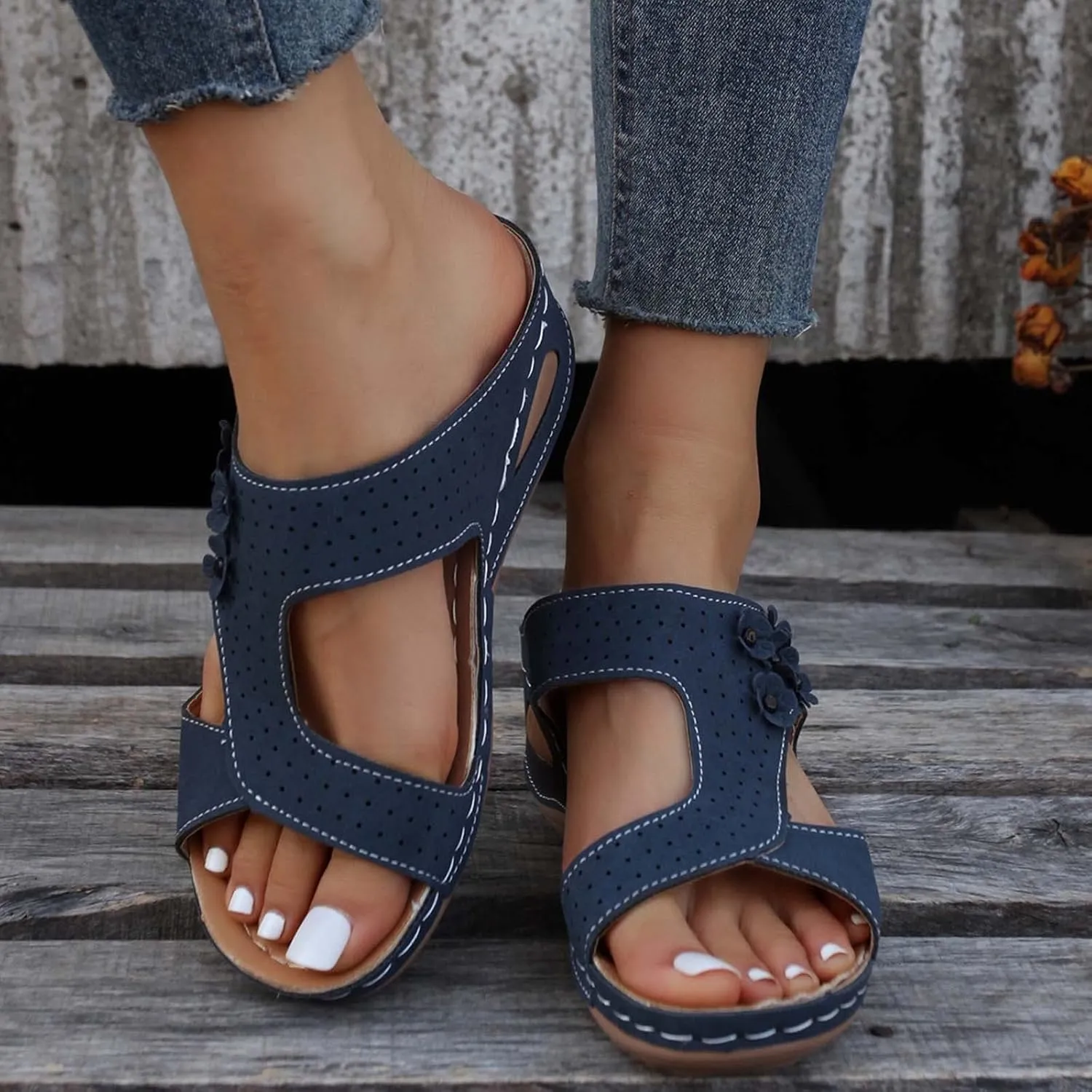 Eduavar Sandals for Women, Sandals Women Fashion Slip On Sandals Comfortable Peep Toe Sandals Summer Walking Shoes
