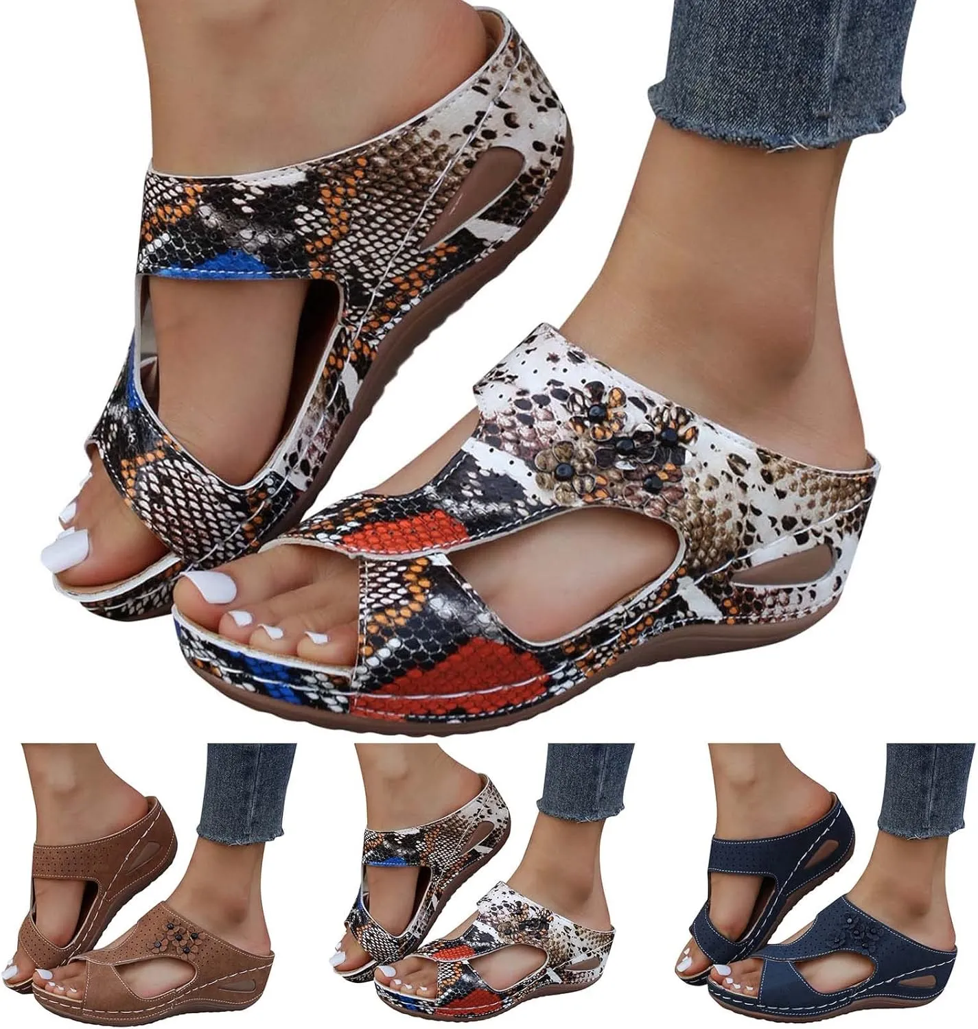 Eduavar Sandals for Women, Sandals Women Fashion Slip On Sandals Comfortable Peep Toe Sandals Summer Walking Shoes