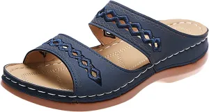 Eduavar Sandals Women Comfortable, Orthopedic Sandals for Women Summer Casual Peep Toe Sandals Slip-on Comfy Slippers Shoes