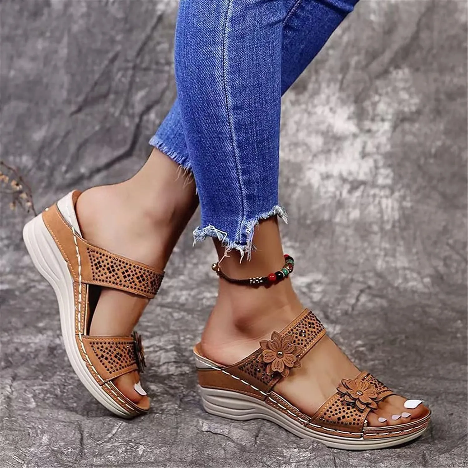 Eduavar Sandals Women, Sandals Women Dressy Slip On Sandals Breathable Open Toe Sandals with Arch Support