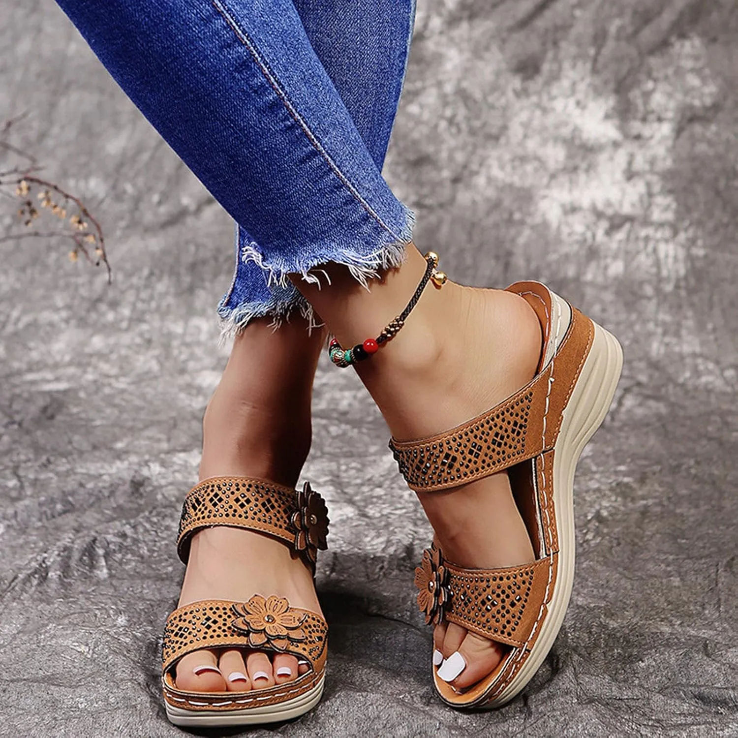 Eduavar Sandals Women, Sandals Women Dressy Slip On Sandals Breathable Open Toe Sandals with Arch Support