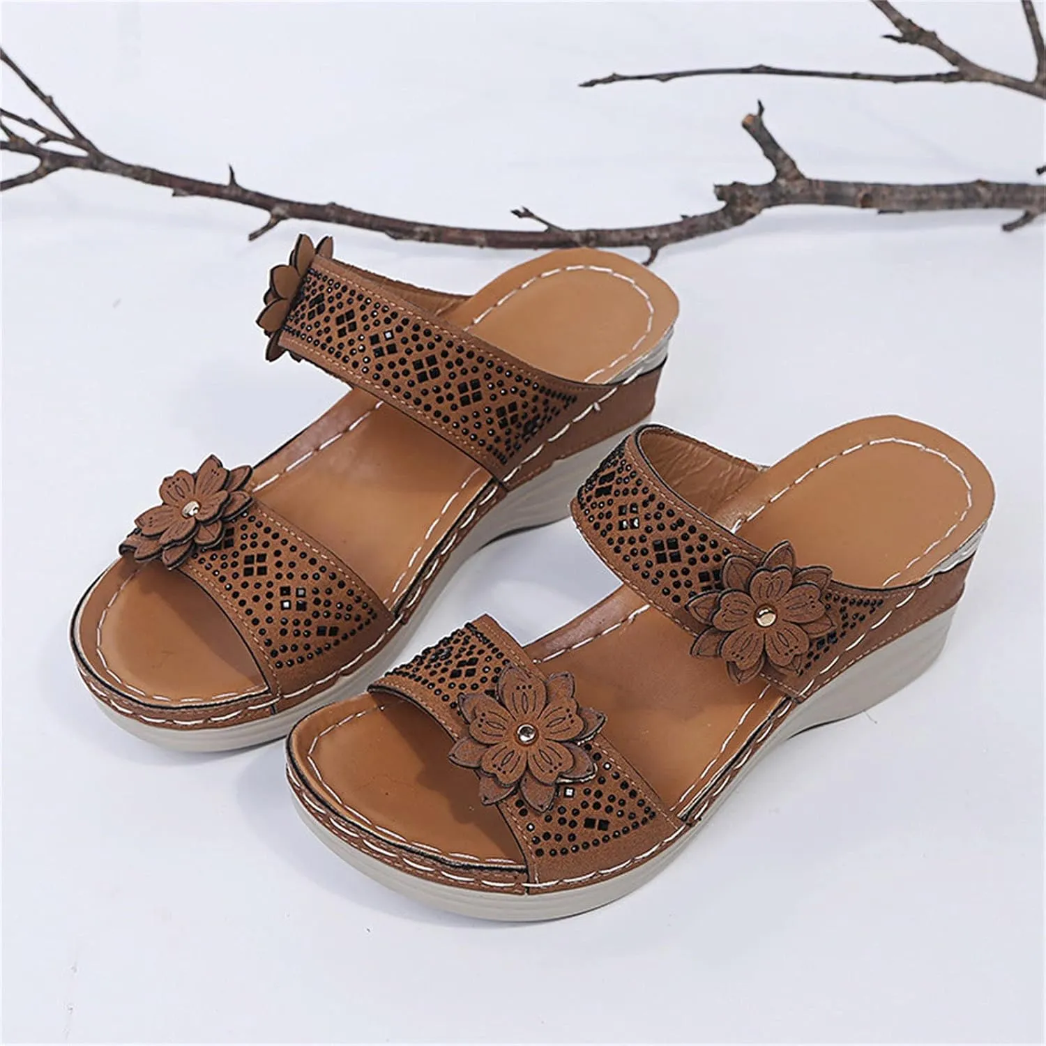 Eduavar Sandals Women, Sandals Women Dressy Slip On Sandals Breathable Open Toe Sandals with Arch Support