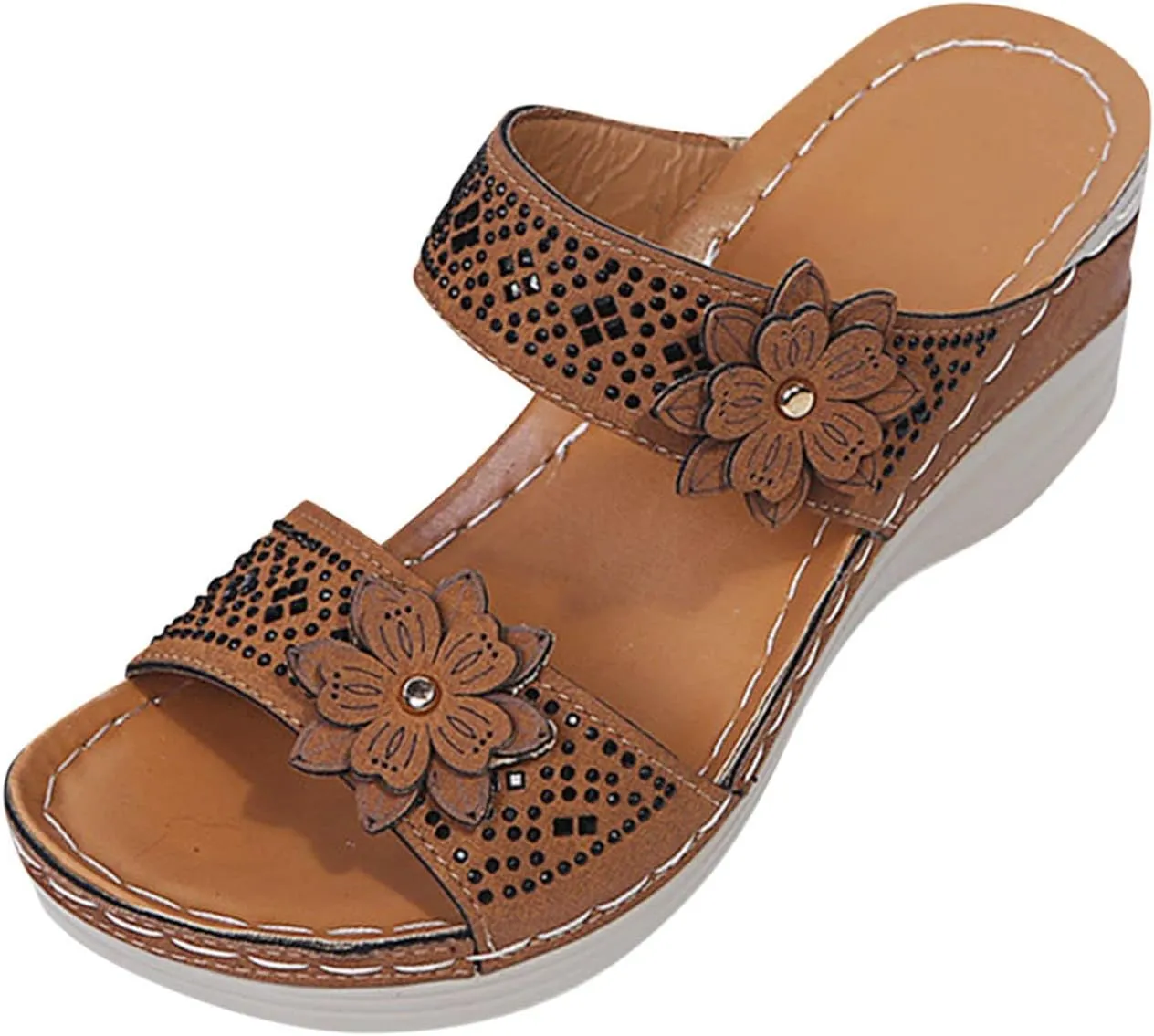 Eduavar Sandals Women, Sandals Women Dressy Slip On Sandals Breathable Open Toe Sandals with Arch Support