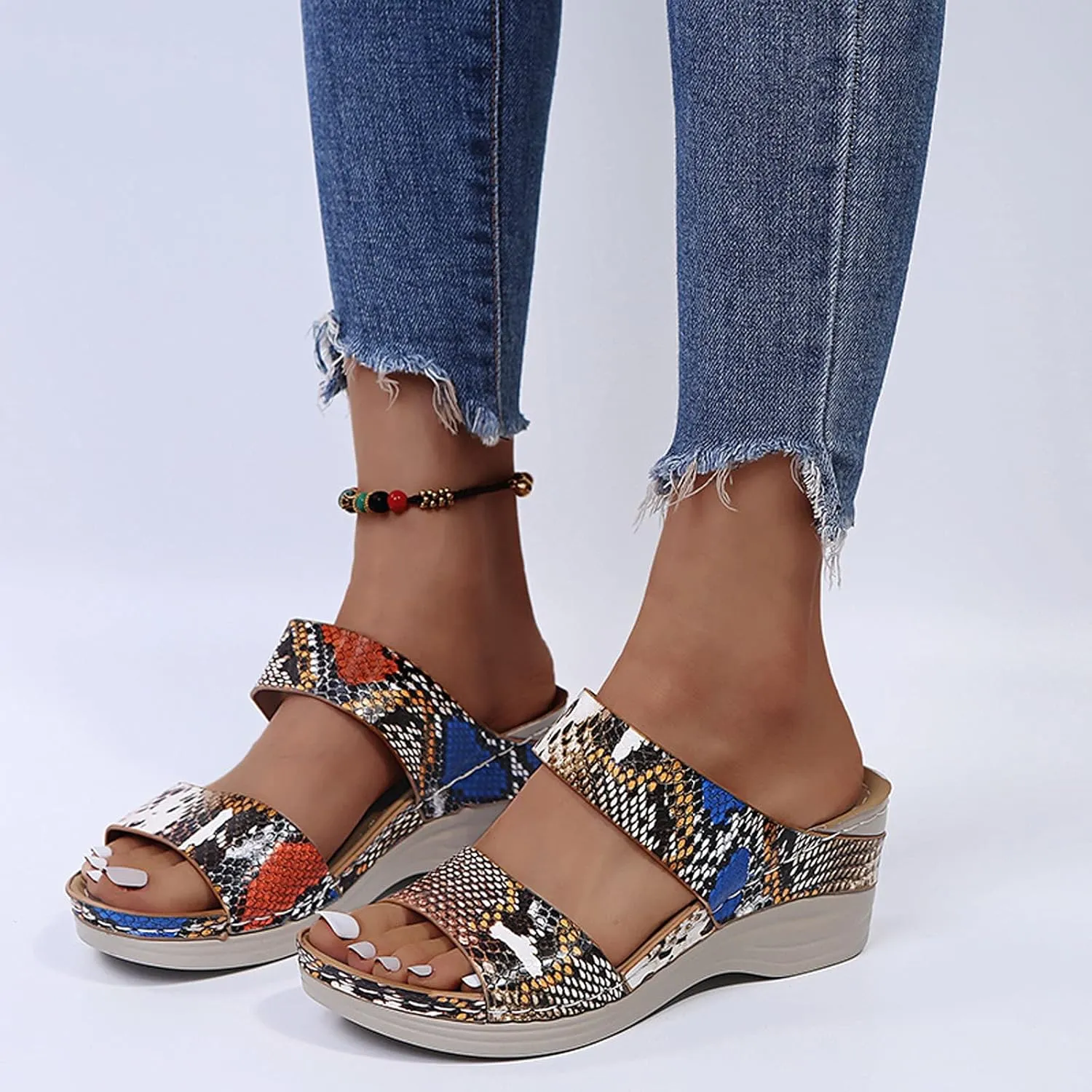 Eduavar Summer Sandals for Women 2023, Sandals Women Comfortable Leopard Print Wedge Platform Sandals with Arch Support