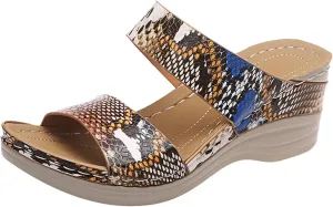 Eduavar Summer Sandals for Women 2023, Sandals Women Comfortable Leopard Print Wedge Platform Sandals with Arch Support