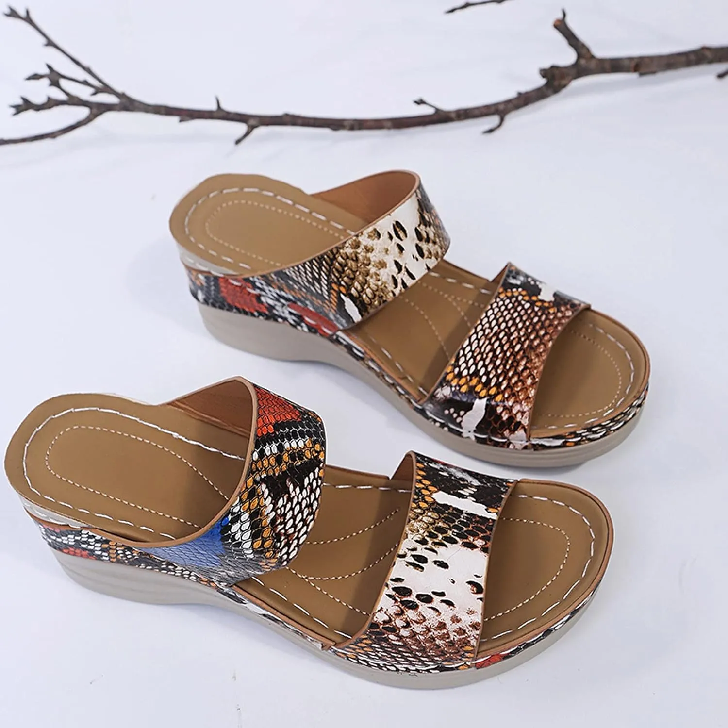 Eduavar Summer Sandals for Women 2023, Sandals Women Comfortable Leopard Print Wedge Platform Sandals with Arch Support