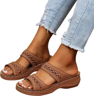 Eduavar Summer Sandals for Women 2023, Sandals Women Dressy Summer Breathable Peep Toe Sandals Slip On Wedge Sandals