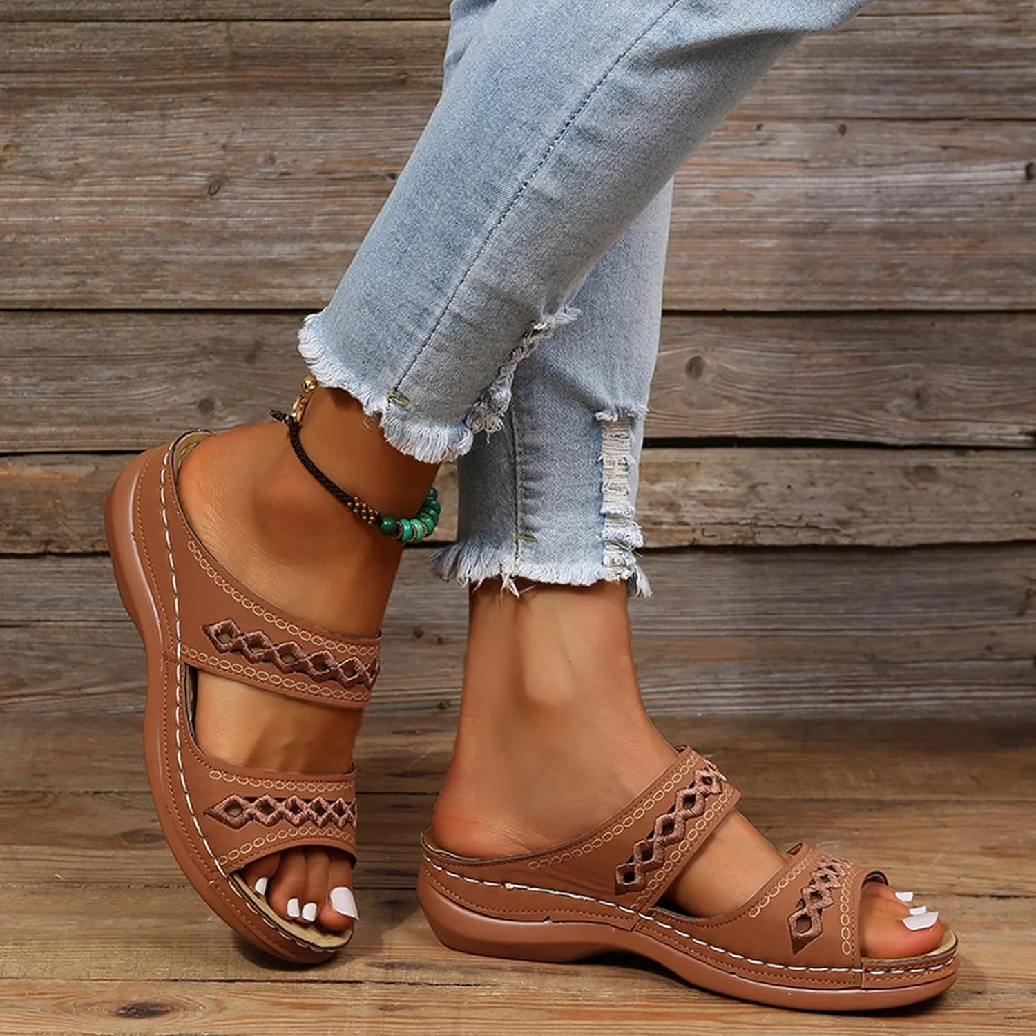 Eduavar Summer Sandals for Women 2023, Sandals Women Dressy Summer Breathable Peep Toe Sandals Slip On Wedge Sandals