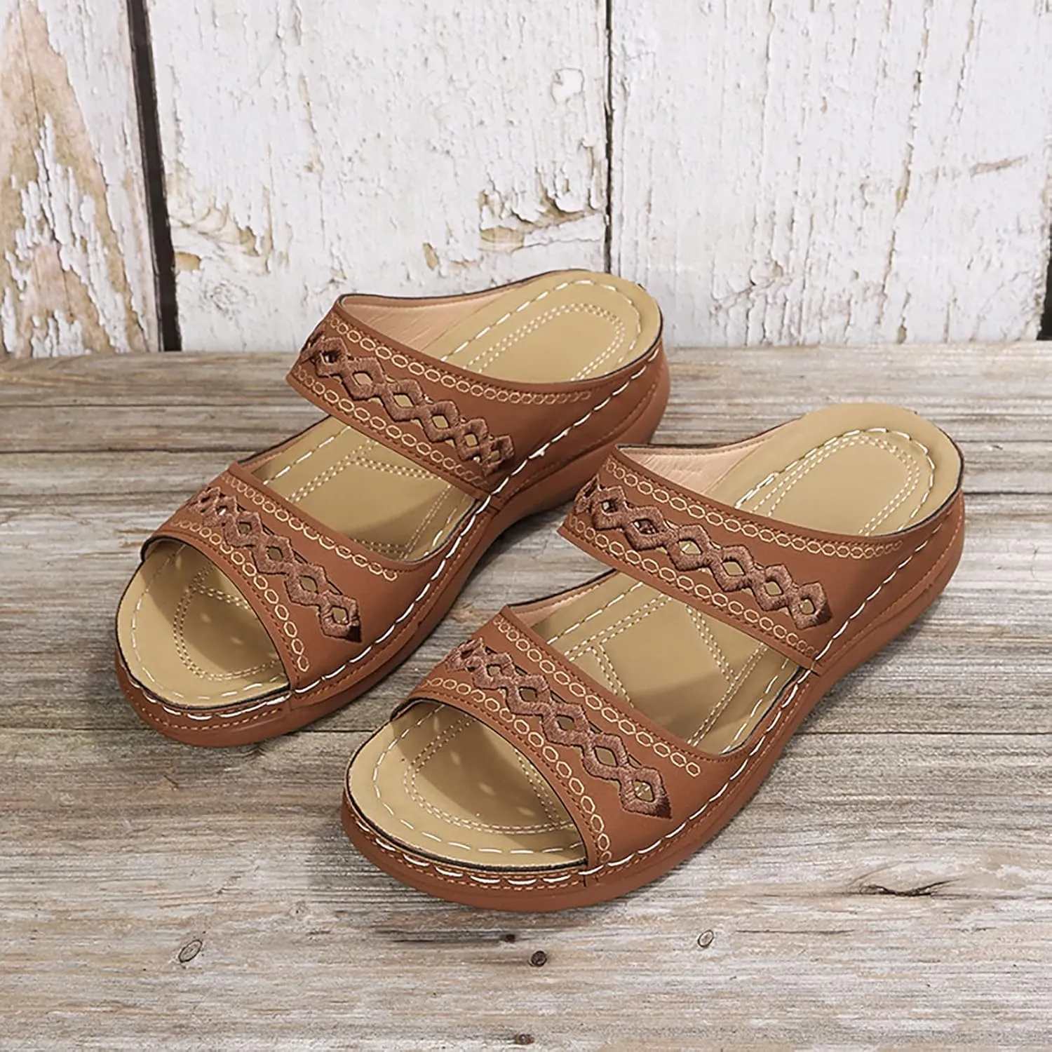 Eduavar Summer Sandals for Women 2023, Sandals Women Dressy Summer Breathable Peep Toe Sandals Slip On Wedge Sandals
