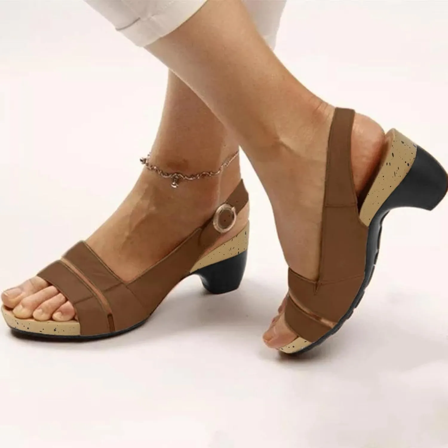 Eduavar Summer Sandals for Women, Orthopedic Sandals for Women Open Toe Sandals Casual Heel Sandals with Ankle Strap