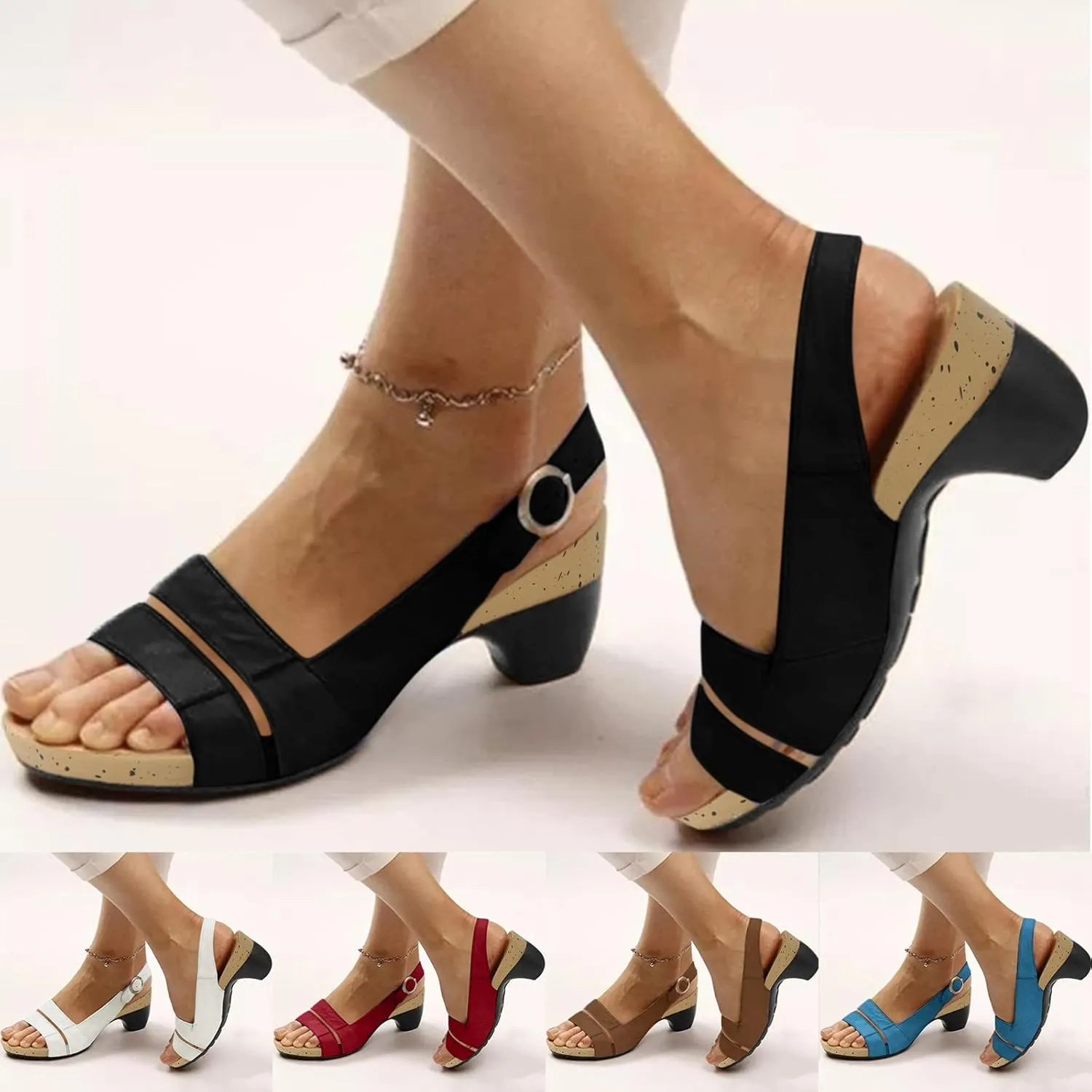 Eduavar Summer Sandals for Women, Orthopedic Sandals for Women Open Toe Sandals Casual Heel Sandals with Ankle Strap