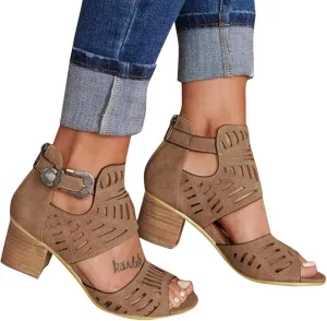 Eduavar Wedge Sandals for Women, Sandals Women Wedge Platform Sandals Zip Up Rhinestone Gladiator Flat Sandals