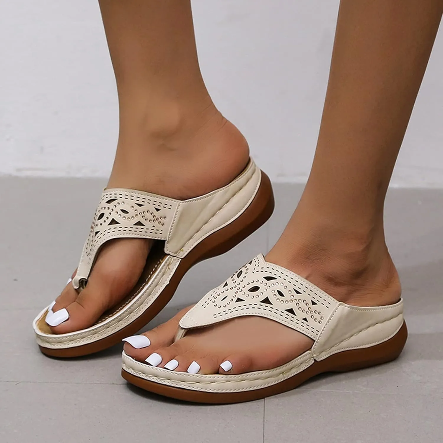 Eduavar Wedge Sandals for Women, Sandals Women with Arch Support Breathable Flip Flops Summer Casual Sandals Slippers