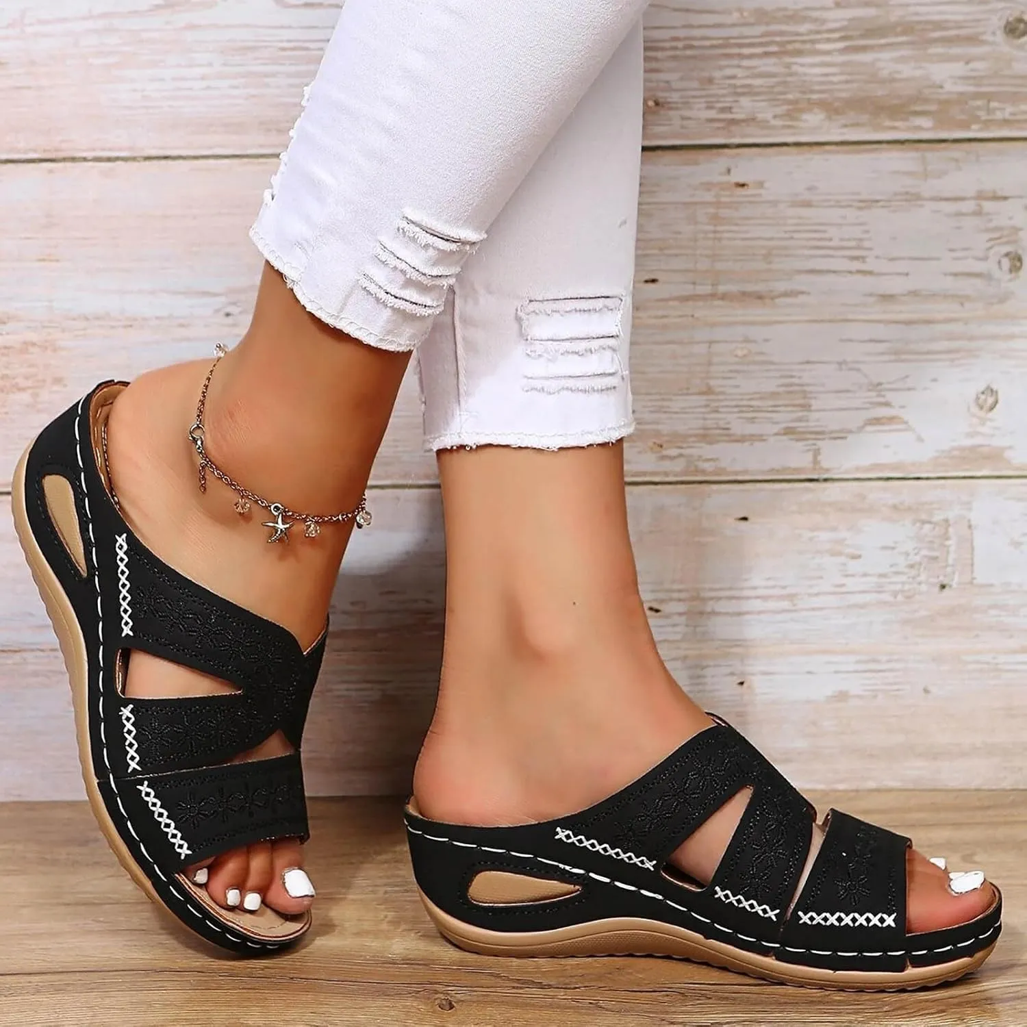 Eduavar Womens Sandals Comfortable, Sandals Women Fashion Slip On Sandals Comfortable Peep Toe Sandals Summer Walking Shoes