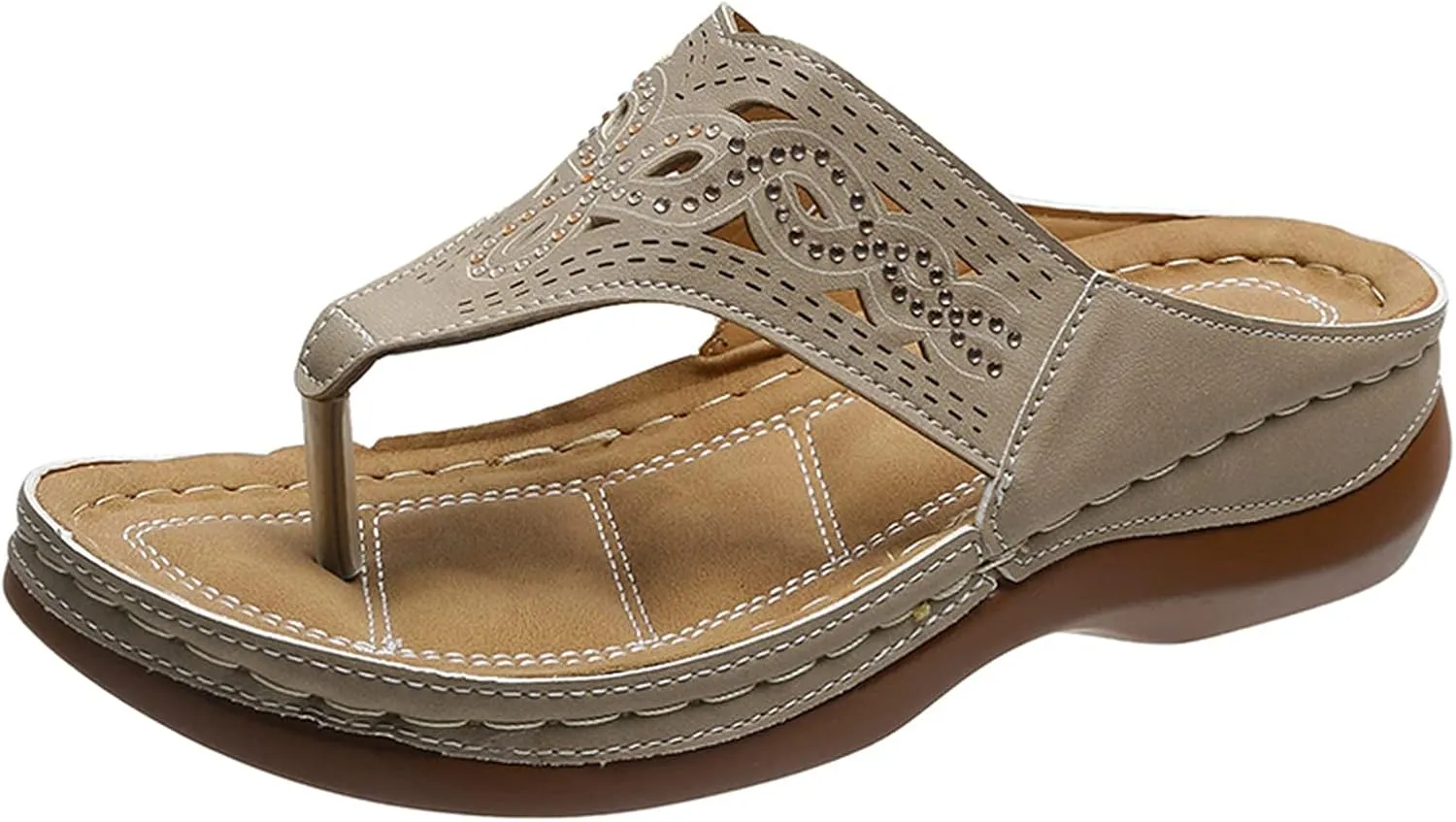 Eduavar Womens Sandals Dressy, Sandals Women Dressy Summer Comfy Flip Flops Sandals Breathable Open Toe Flat Sandals