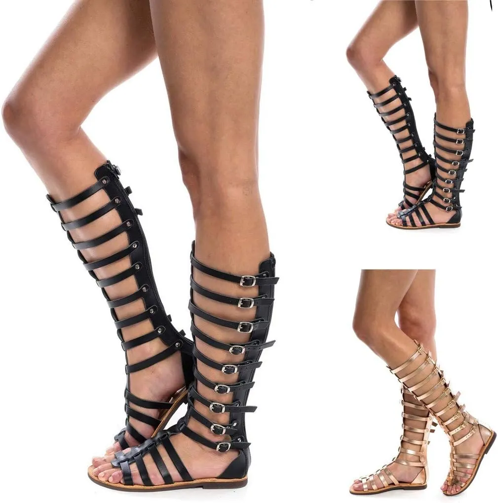 Eduavar Womens Sandals Summer Fashion Dressy Gladiator Cross Strappy Thong Sandals Comfort Flat Casual Beach Fisherman Shoes