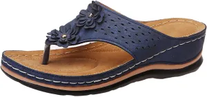 Eduavar Womens Sandals Summer Fashion Walking Slippers Anti-Slip Vintage Slip On Flip Flops Thong Sandals Orthopedic Shoes