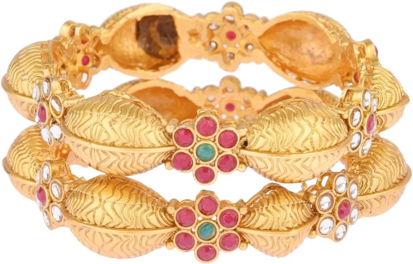Efulgenz Bangle Set for Women Antique Traditional Bracelet Jewellery Kundan Bangle Wedding Bridal Jewellery