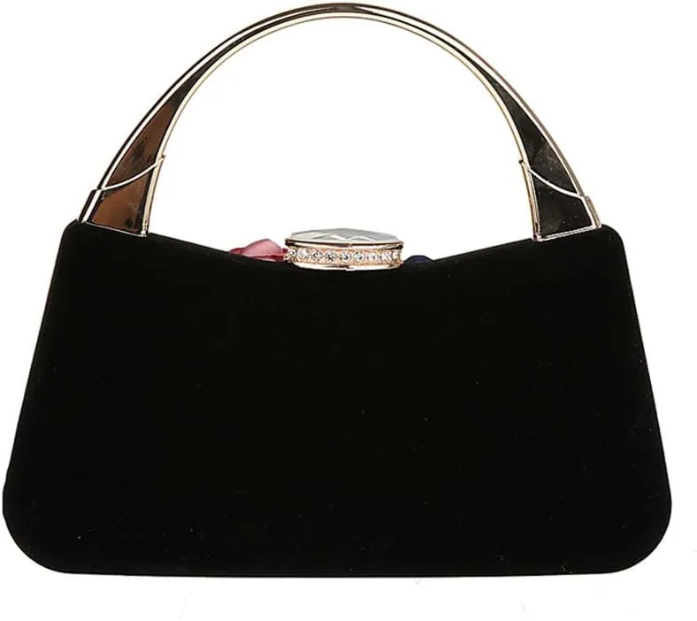 ELEOPTION Women's Flower Evening Bag Clutch Purse Handbag Metal Frame Large Clutch Bag Wedding Hand Bag Carved Handle