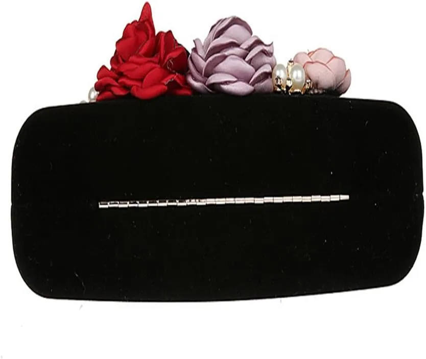 ELEOPTION Women's Flower Evening Bag Clutch Purse Handbag Metal Frame Large Clutch Bag Wedding Hand Bag Carved Handle