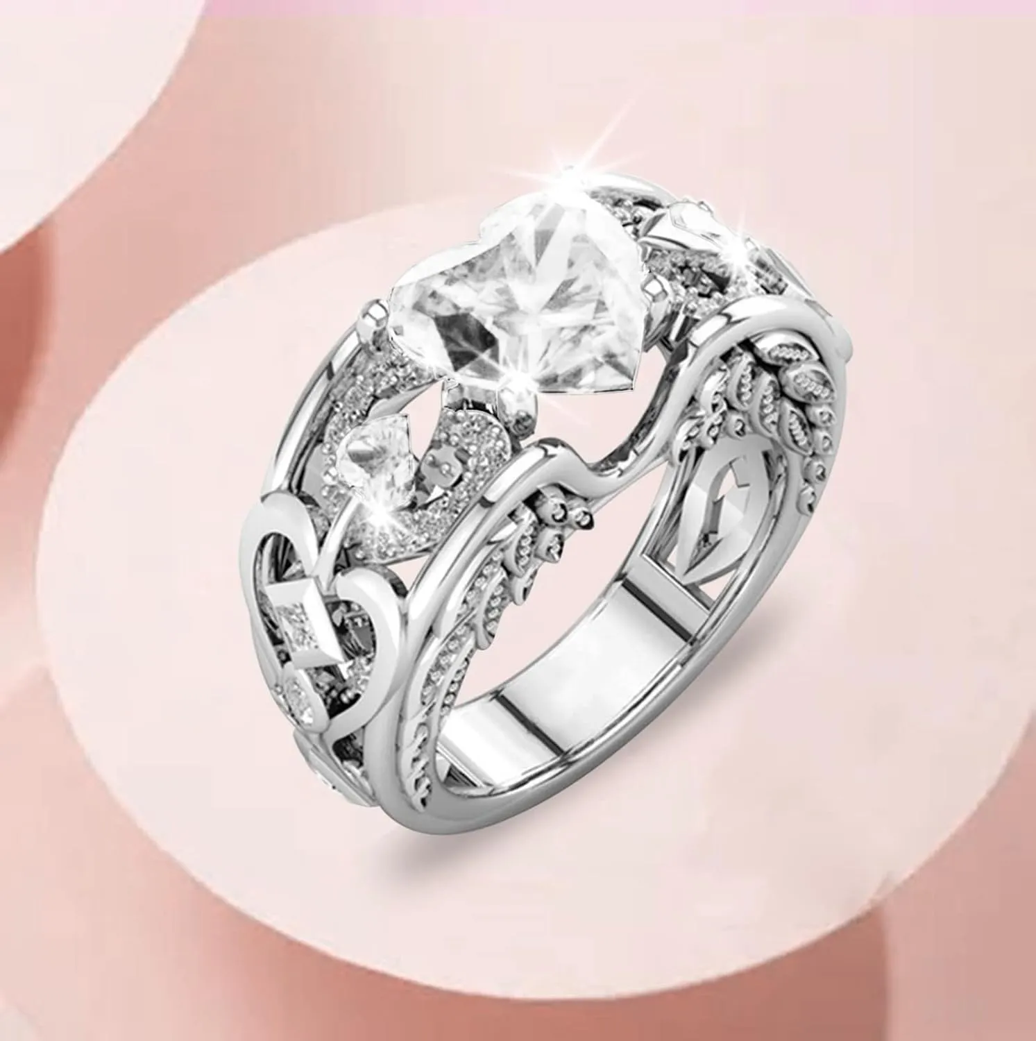 Engagement Rings and Wedding Bands Sets for Women,White Gold Plated Cubic Zirconia Halo Eternity Promise Ring Bridal Ring Set