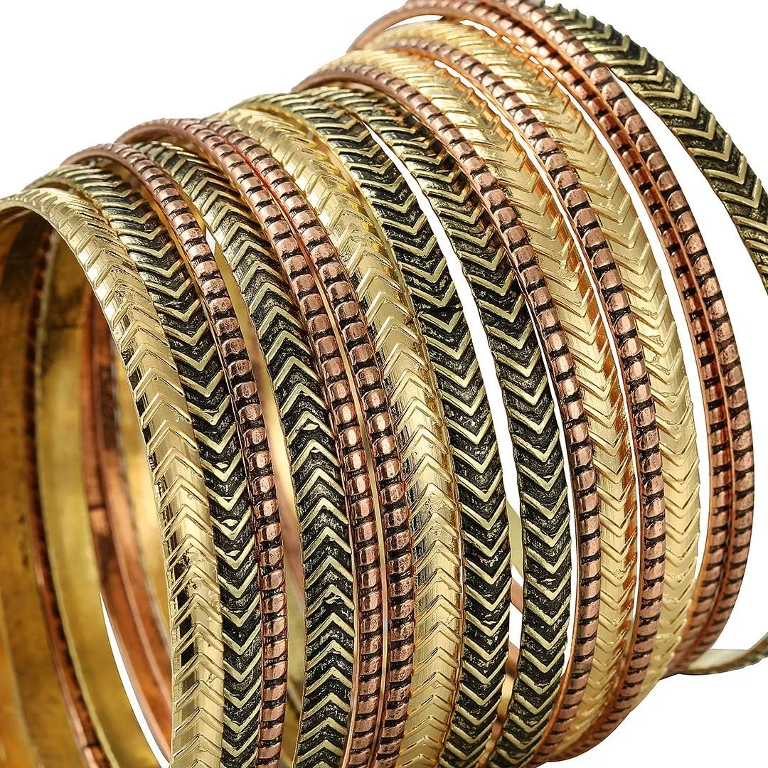 Ensoul Arrow Stripe Mixed Metal Aztec African Indian Multi Women Bangles Bracelets Set of 16/2.68" Dia.