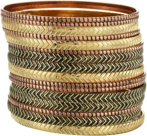 Ensoul Arrow Stripe Mixed Metal Aztec African Indian Multi Women Bangles Bracelets Set of 16/2.68" Dia.