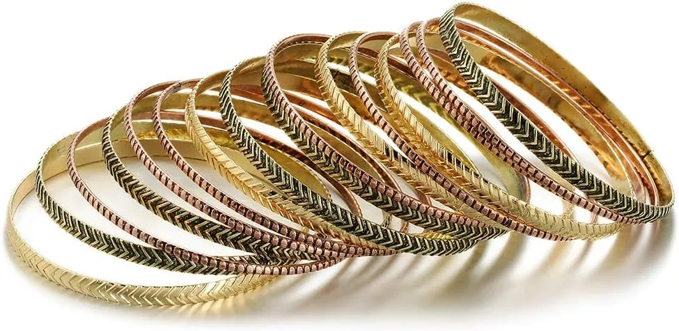 Ensoul Arrow Stripe Mixed Metal Aztec African Indian Multi Women Bangles Bracelets Set of 16/2.68" Dia.