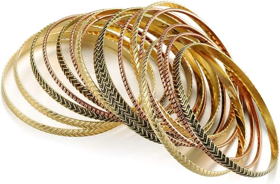 Ensoul Arrow Stripe Mixed Metal Aztec African Indian Multi Women Bangles Bracelets Set of 16/2.68" Dia.