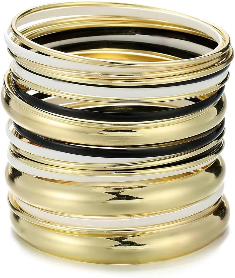 Ensoul Glossy Mixed Enamel Metal Multi Bangles Bracelets for Women Set of 20