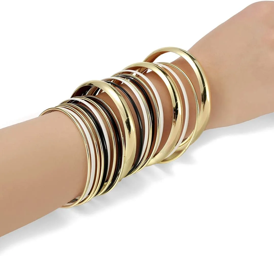Ensoul Glossy Mixed Enamel Metal Multi Bangles Bracelets for Women Set of 20