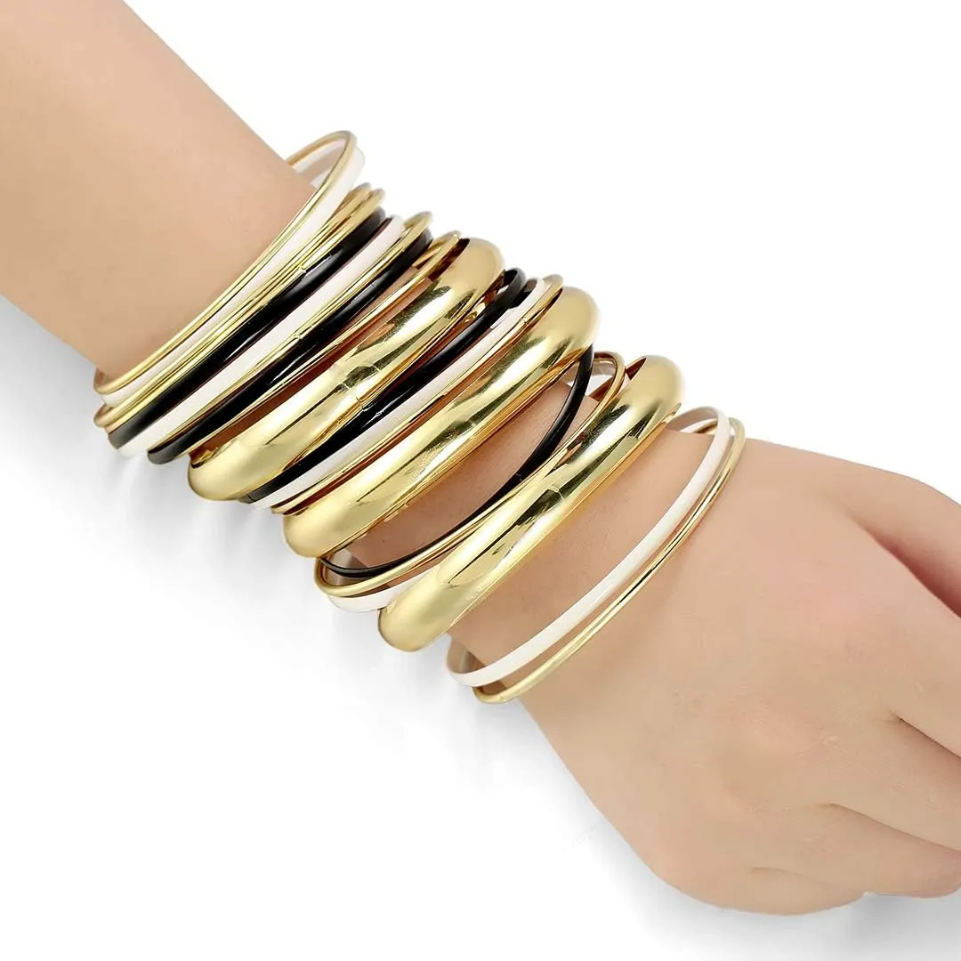 Ensoul Glossy Mixed Enamel Metal Multi Bangles Bracelets for Women Set of 20