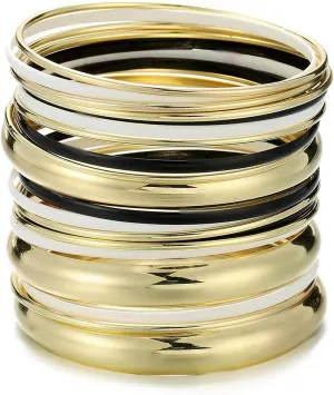 Ensoul Glossy Mixed Enamel Metal Multi Bangles Bracelets for Women Set of 20