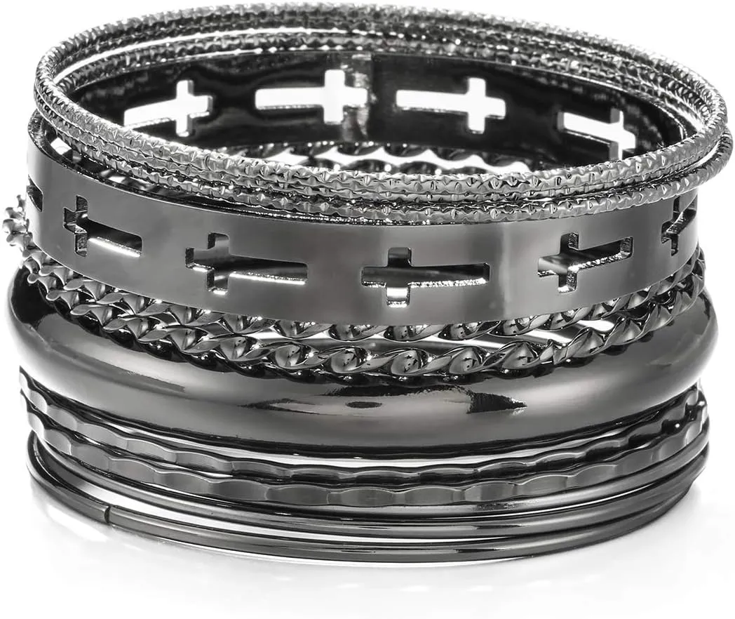 Ensoul Love/Peace/Cross Design Metal Bracelets&Bangles Set for Girls&Women