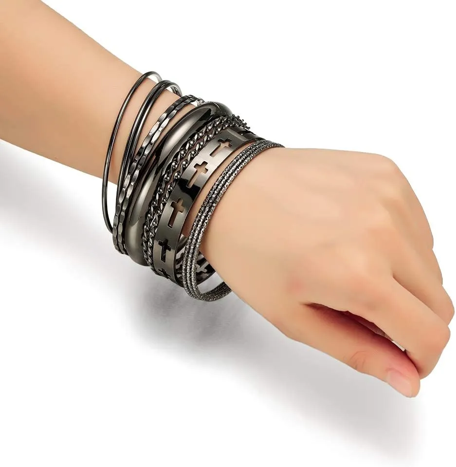 Ensoul Love/Peace/Cross Design Metal Bracelets&Bangles Set for Girls&Women