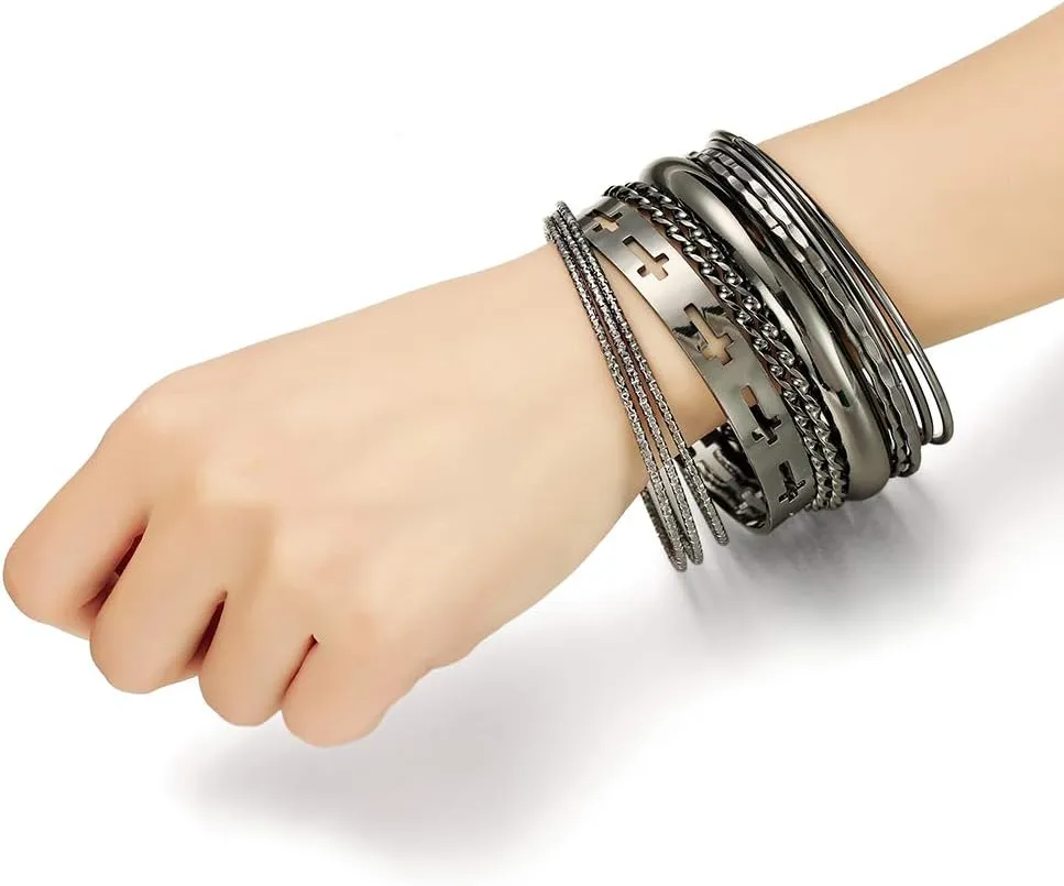 Ensoul Love/Peace/Cross Design Metal Bracelets&Bangles Set for Girls&Women