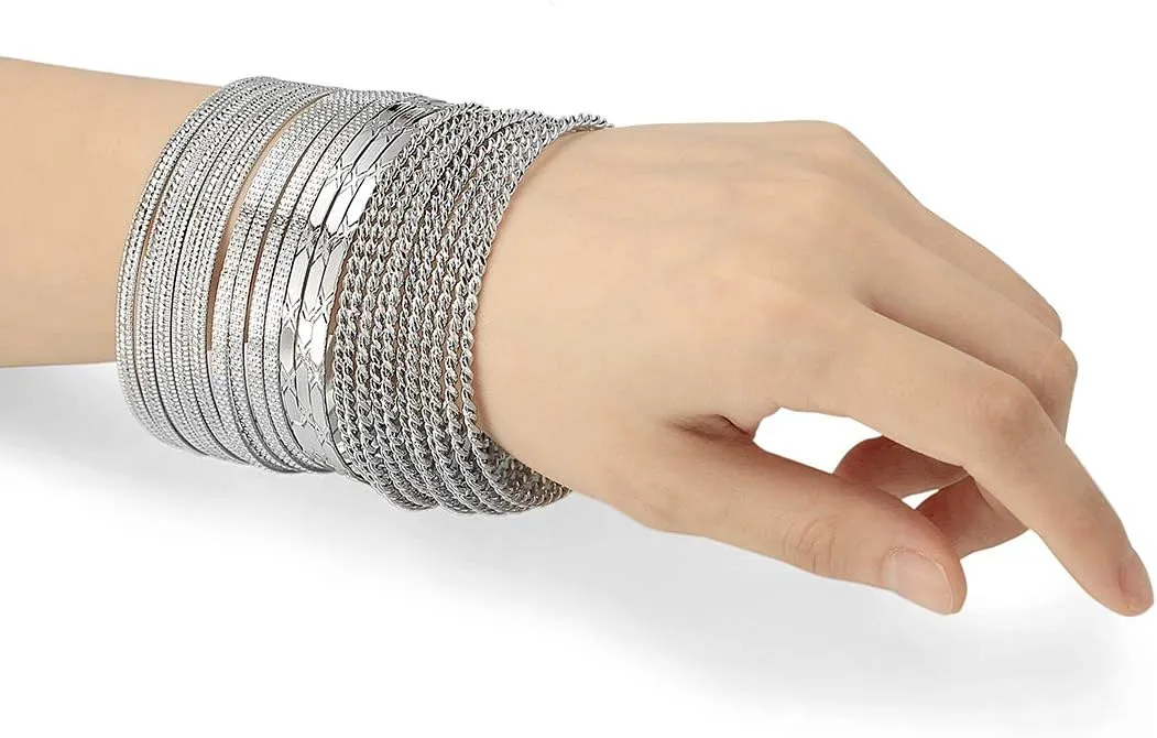 Ensoul Mixed Metal Textured Multiple Bangles&Bracelets Set 23pc/Set 2.68" Dia