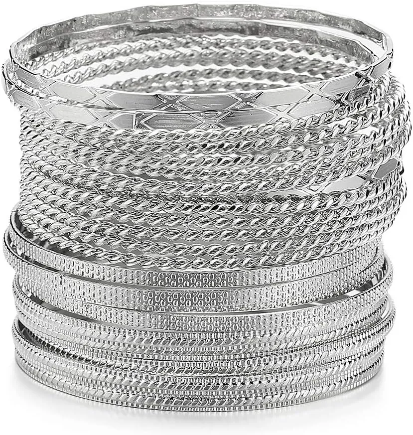 Ensoul Mixed Metal Textured Multiple Bangles&Bracelets Set 23pc/Set 2.68" Dia