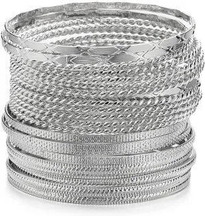 Ensoul Mixed Metal Textured Multiple Bangles&Bracelets Set 23pc/Set 2.68" Dia