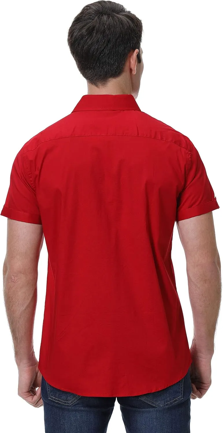 Esabel.C Mens Short Sleeve Dress Shirts 4-Way Stretch Regular Fit Stretch Wrinkle-Free Casual Button Down Shirts