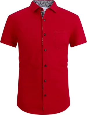 Esabel.C Mens Short Sleeve Dress Shirts 4-Way Stretch Regular Fit Stretch Wrinkle-Free Casual Button Down Shirts