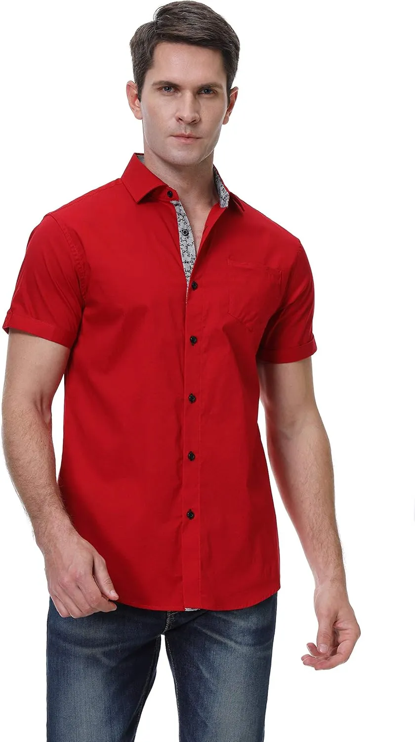 Esabel.C Mens Short Sleeve Dress Shirts 4-Way Stretch Regular Fit Stretch Wrinkle-Free Casual Button Down Shirts
