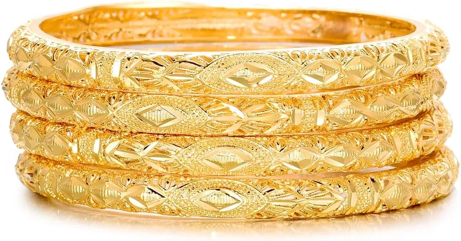 Ethlyn Large Sized Wrist Women Bracelets 2.7inch 18K Gold Plated Fixed Big Size Wrist Bangles Sets (4pcs /lot)