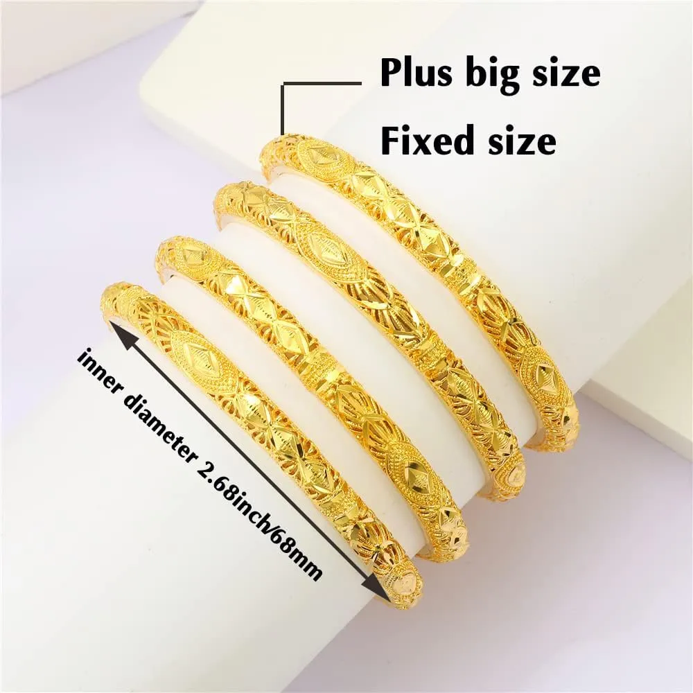Ethlyn Large Sized Wrist Women Bracelets 2.7inch 18K Gold Plated Fixed Big Size Wrist Bangles Sets (4pcs /lot)