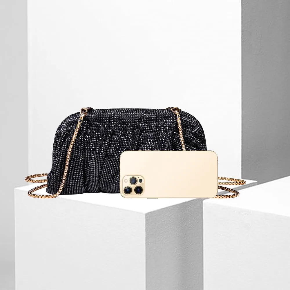 Evening Bag Rhinestone Clutch Purse for Women Ladies Sparkly Party Shoulder Handbag Bling Crossbody Wedding Bag Black