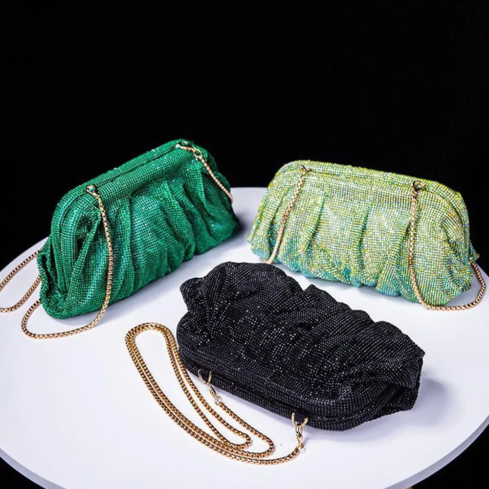 Evening Bag Rhinestone Clutch Purse for Women Ladies Sparkly Party Shoulder Handbag Bling Crossbody Wedding Bag Black