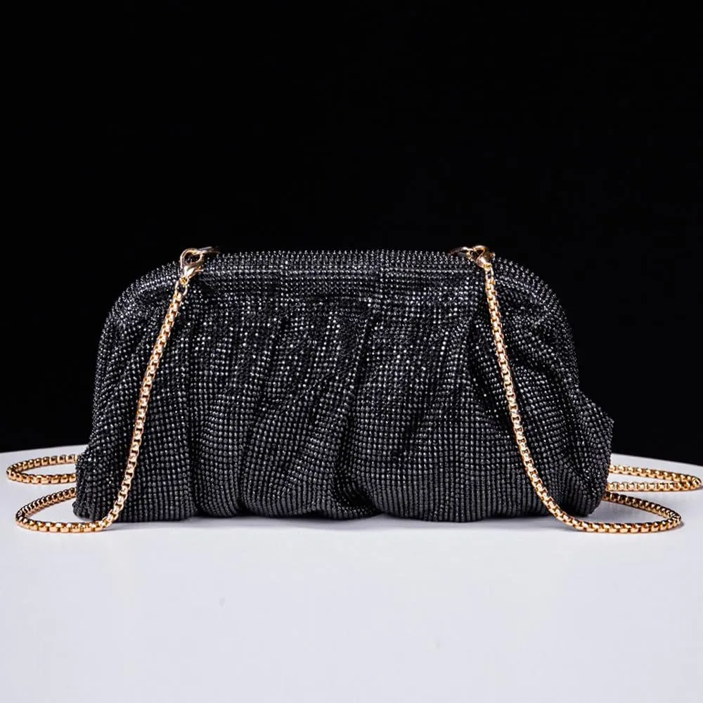 Evening Bag Rhinestone Clutch Purse for Women Ladies Sparkly Party Shoulder Handbag Bling Crossbody Wedding Bag Black