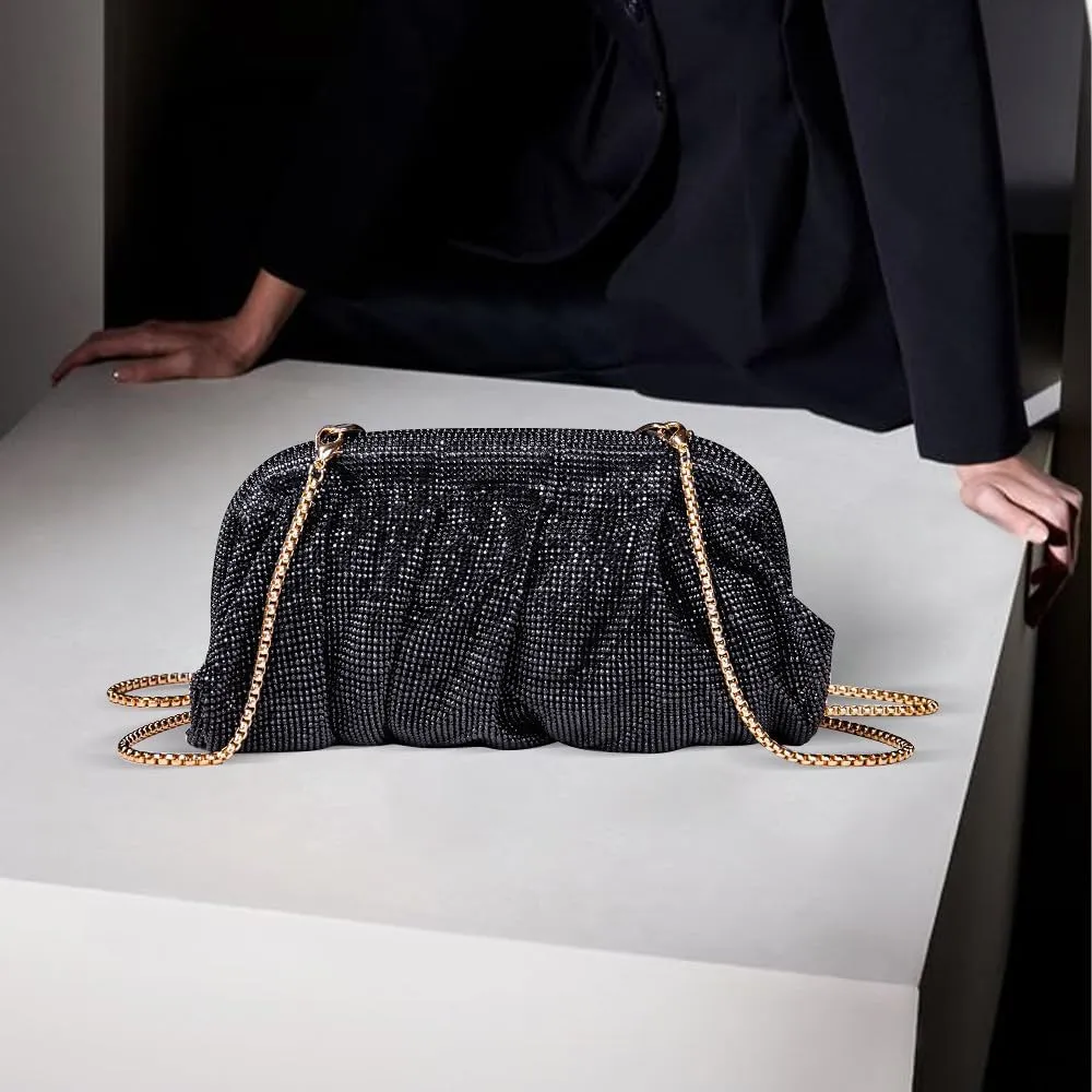 Evening Bag Rhinestone Clutch Purse for Women Ladies Sparkly Party Shoulder Handbag Bling Crossbody Wedding Bag Black