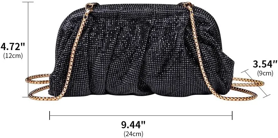 Evening Bag Rhinestone Clutch Purse for Women Ladies Sparkly Party Shoulder Handbag Bling Crossbody Wedding Bag Black